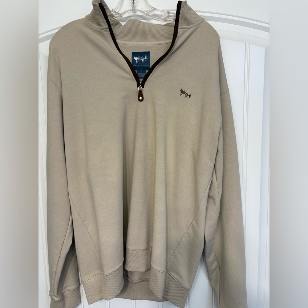 Coastal Cotton Beige Quarter-Zip Sweater